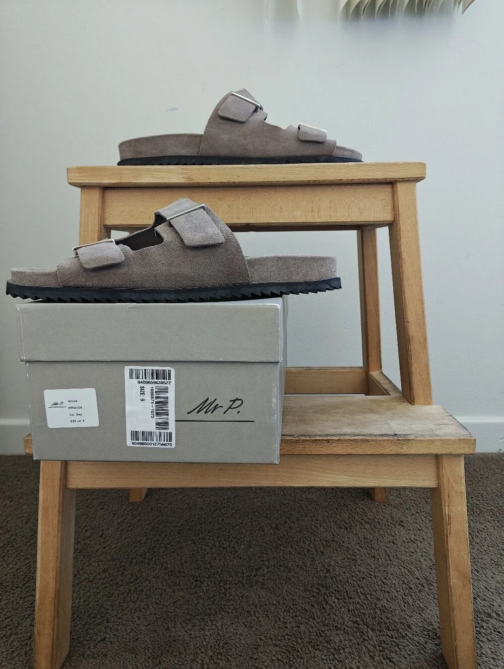 Men's Double Strap Suede Slide Sandals in Taupe Mr. P. size UK 9